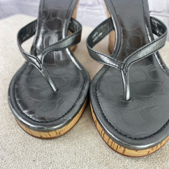 SALE!! EUC Coach Silver and cork wedge sandal - Picture 2 of 6